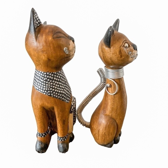 Wood Carved Cats with Metal Accents - Picture 3 of 9